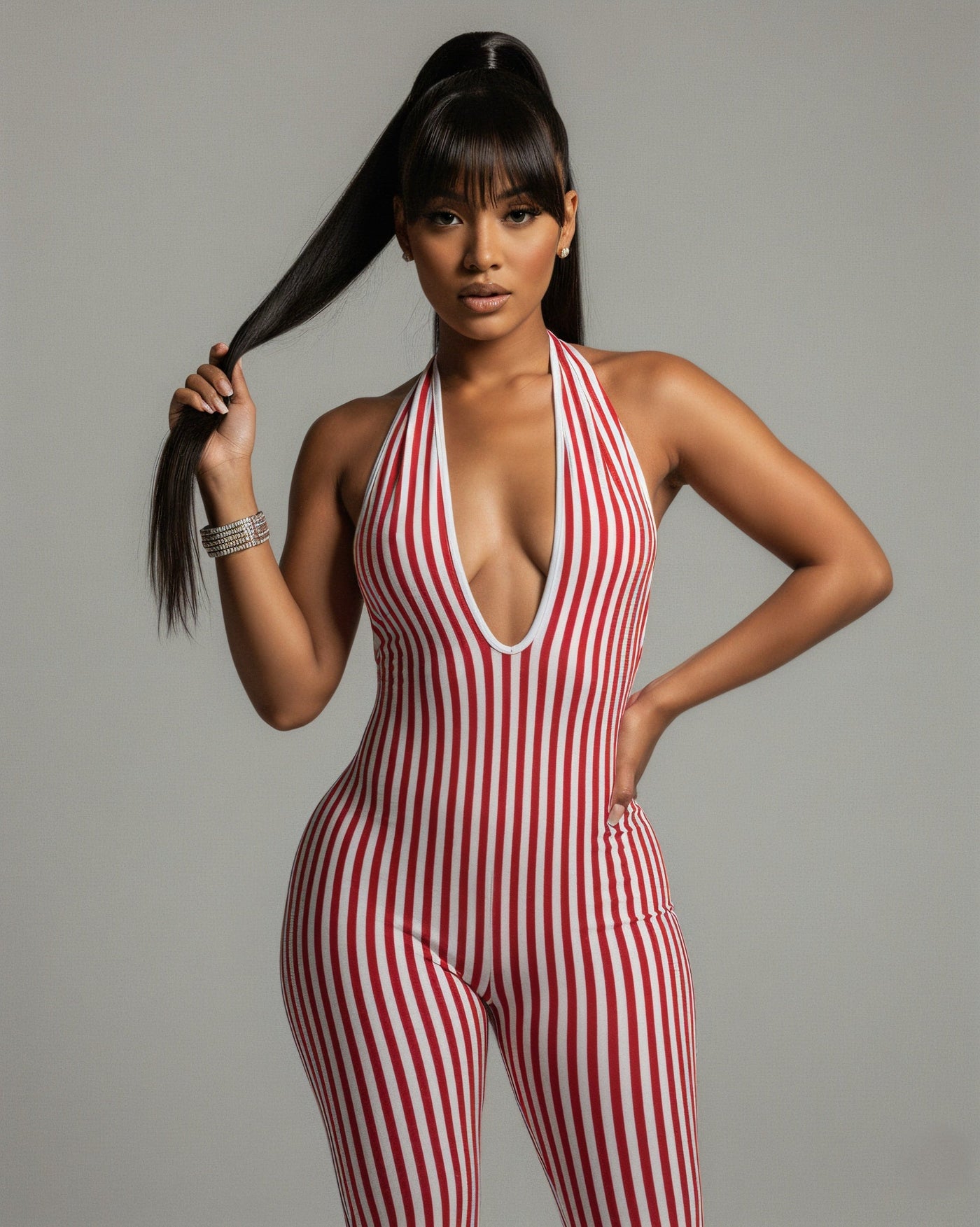 PHIA Striped Backless Romper