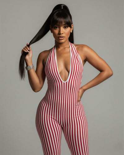 PHIA Striped Backless Romper
