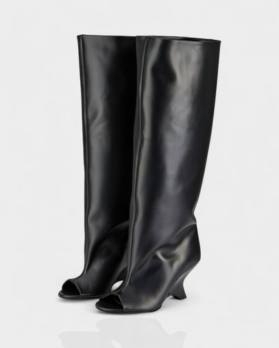 HELIRA Peep Toe Wedge Knee High Boots