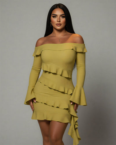 JANINE Ruffled Off Shoulder Mini Dress