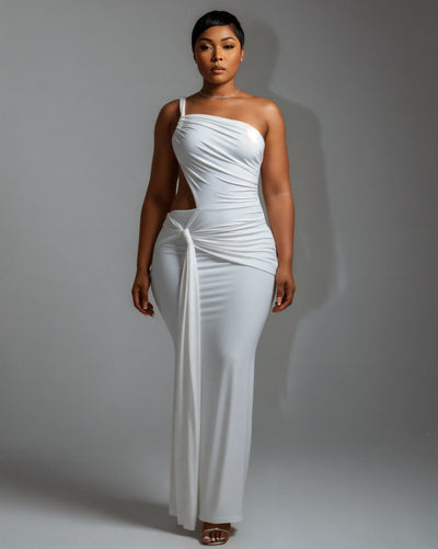 CARMEN Asymmetric Ruched Cutout Maxi Dress