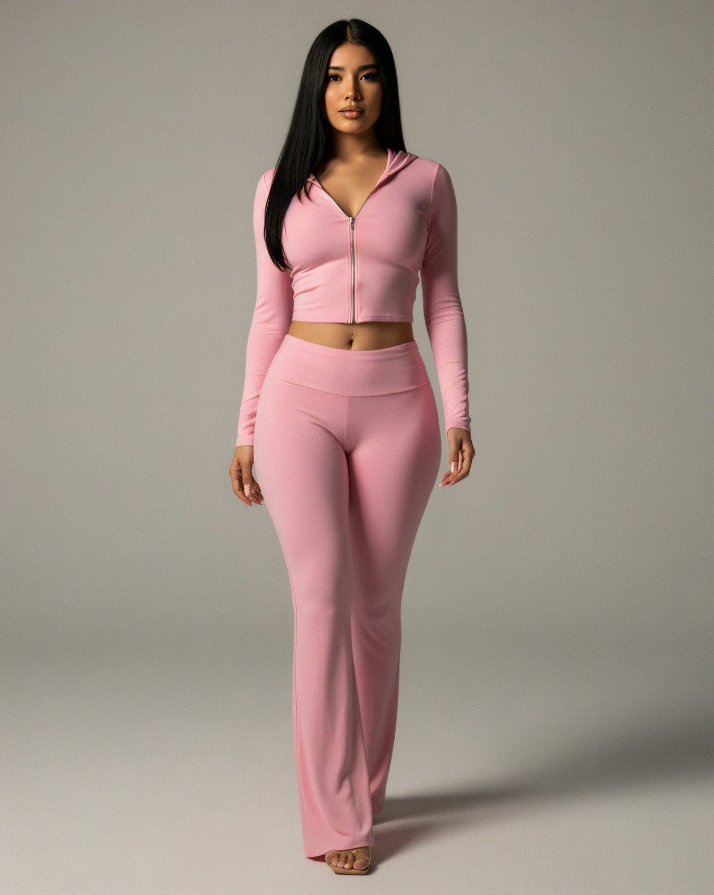 RAINY Zip-Up Hoodie and Flare Pants Set