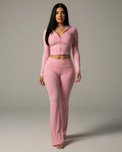 RAINY Zip-Up Hoodie and Flare Pants Set