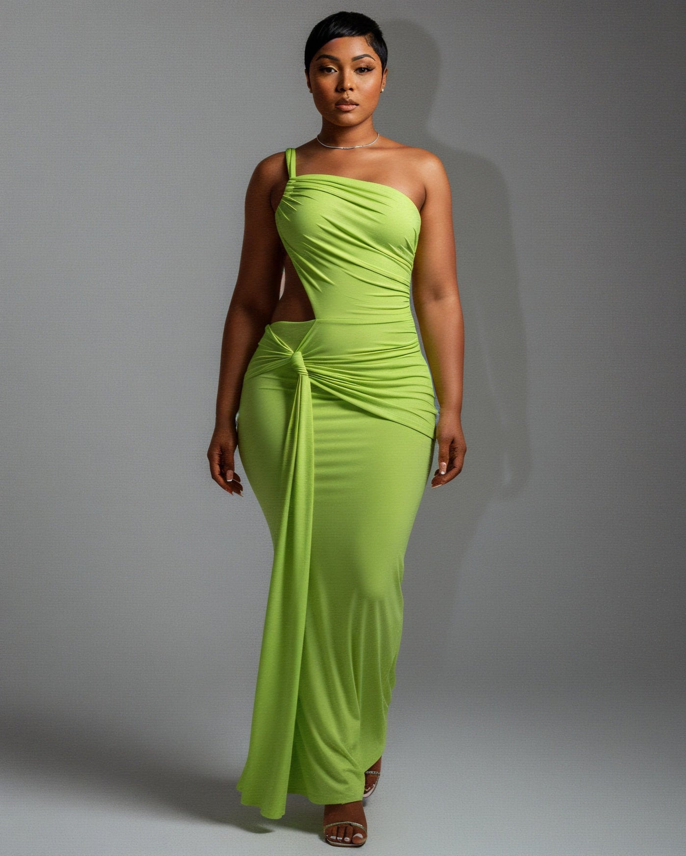 CARMEN Asymmetric Ruched Cutout Maxi Dress