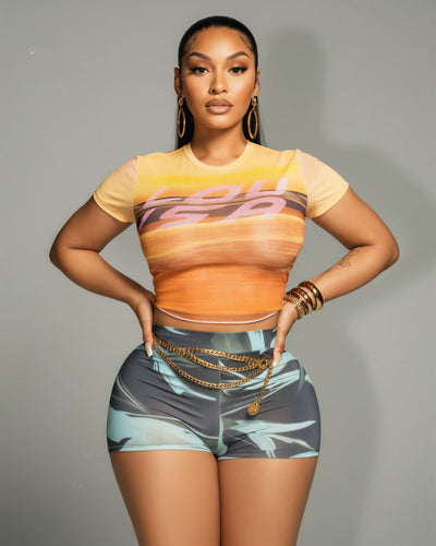 ESTELLE Mesh Crop Top & Shorts Set