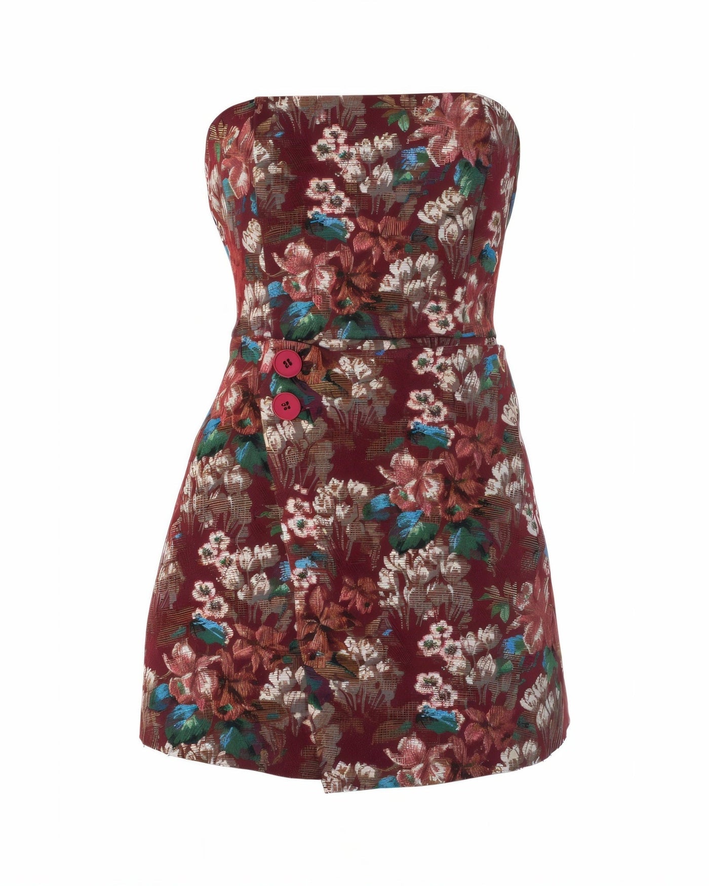 PRISCILLA Floral Brocade Strapless Mini Dress