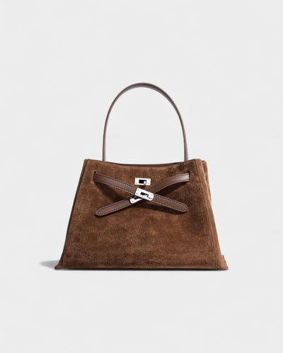 SOLARA Faux Suede Buckle Strap Tote Bag
