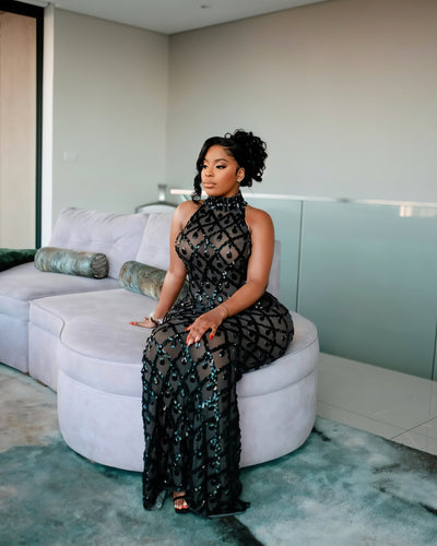 HOPE High Neck Tear Drop Rhinestone Maxi Dress