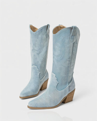ALIANA Embroidered Denim Cowboy Boots