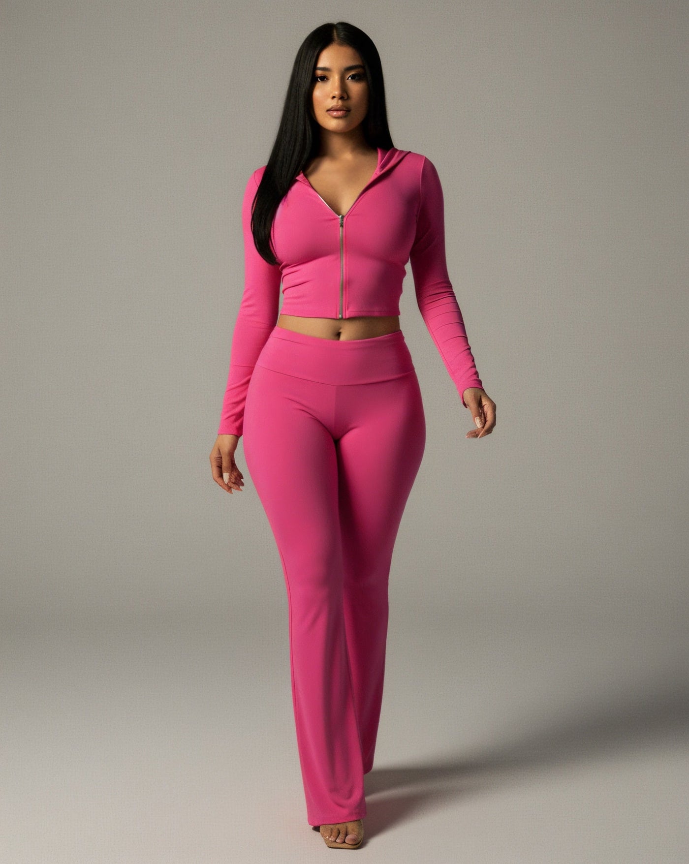 RAINY Zip-Up Hoodie and Flare Pants Set