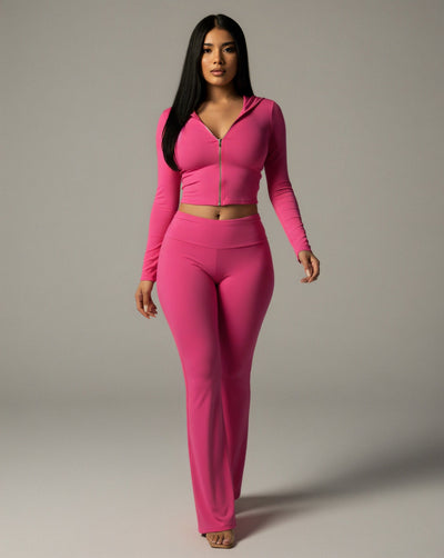 RAINY Zip-Up Hoodie and Flare Pants Set