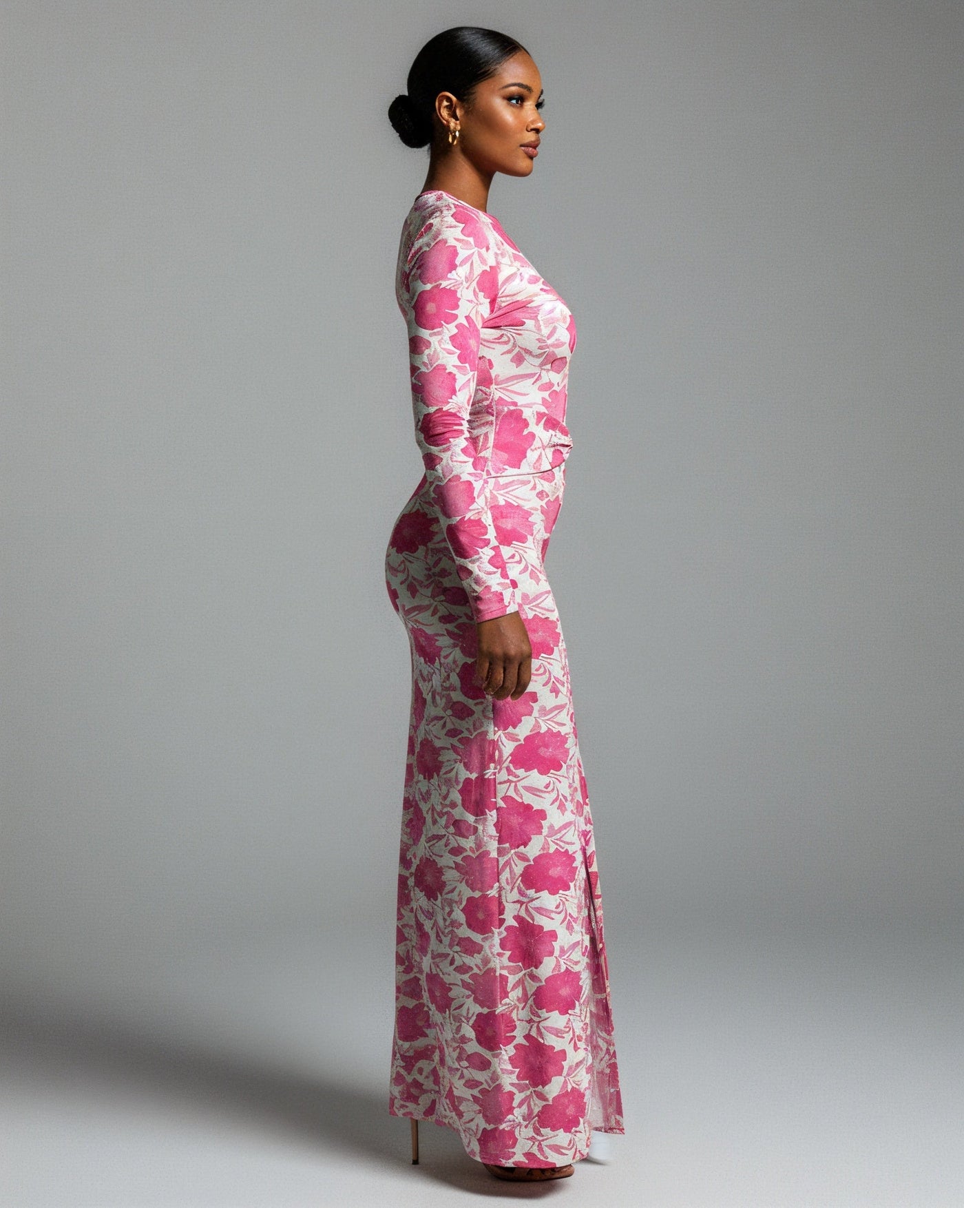 DELPHIA Floral Print Long Sleeve Slit Maxi Dress