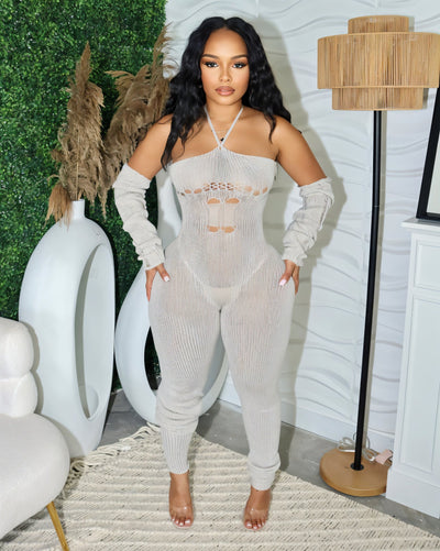 PALOMA Halter Neck Tie Knit Jumpsuit