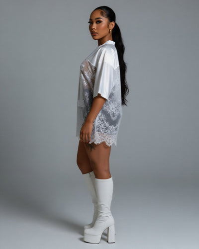 TAYLOR V-neck Oversized Lace Jersey Top