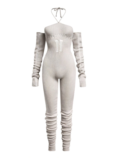 PALOMA Halter Neck Tie Knit Jumpsuit