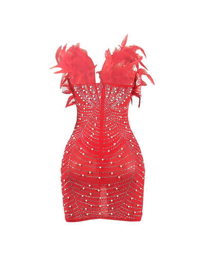 KAYALI Pearl & Rhinestone Embellished Feather Mini Dress