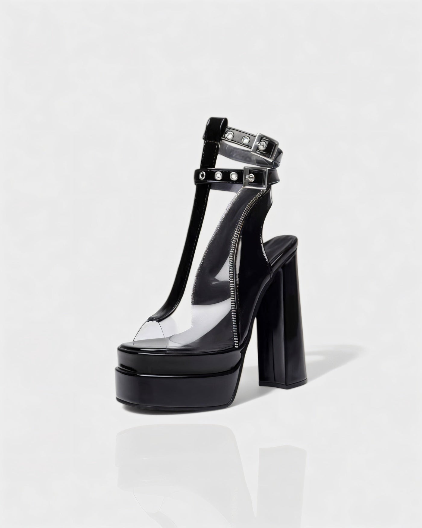 ELARYA Peep Toe Heels with Clear Panels & Ankle Strap