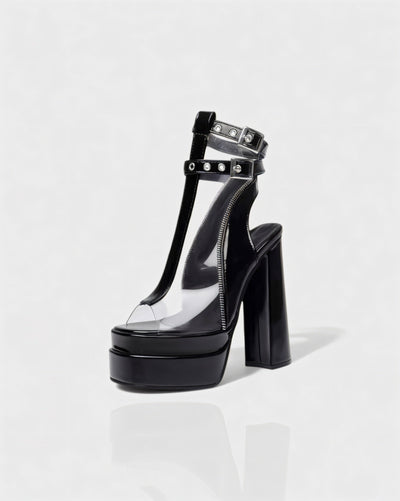 ELARYA Peep Toe Heels with Clear Panels & Ankle Strap