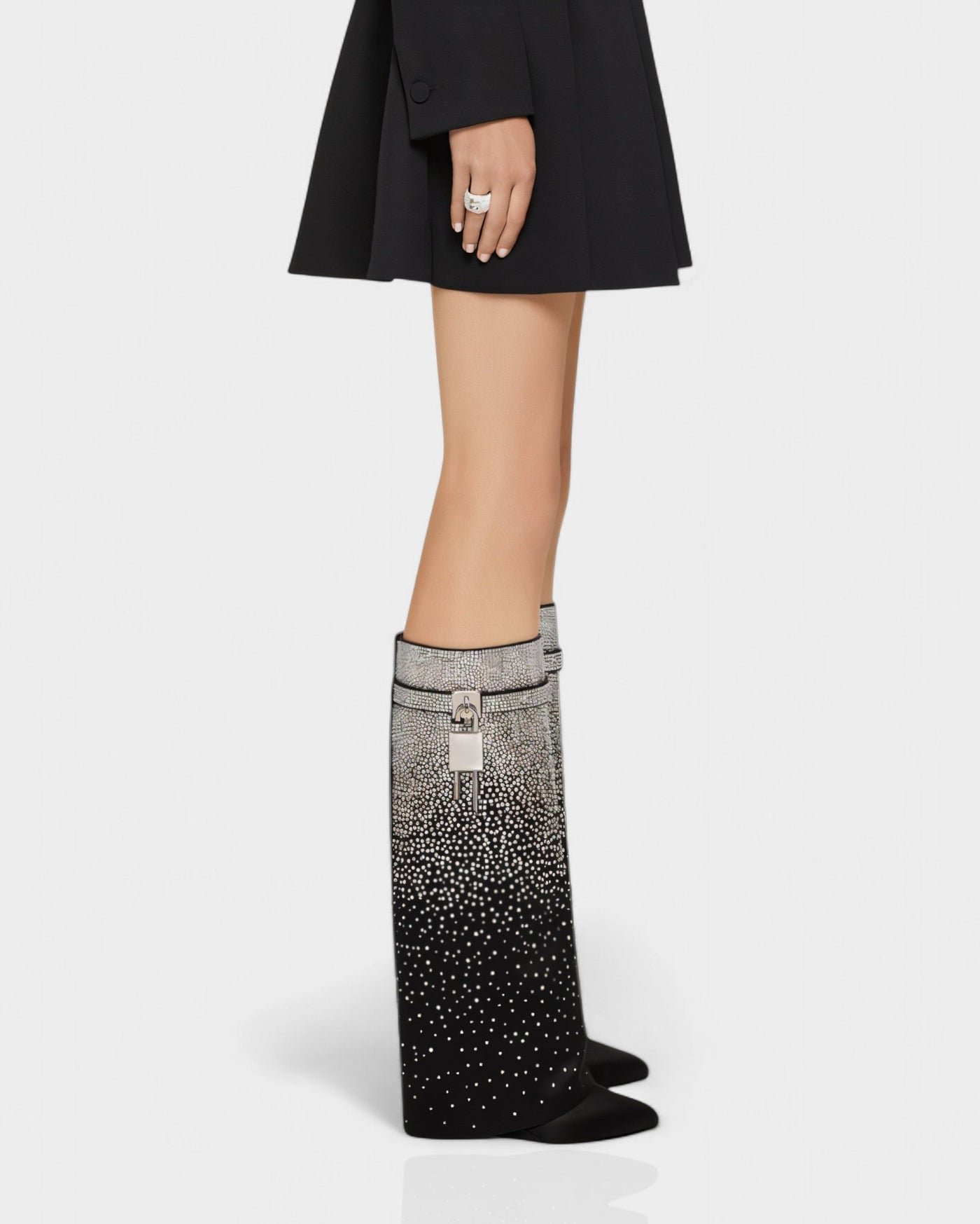 GALORA Allover Crystal Wedge Knee High Boots