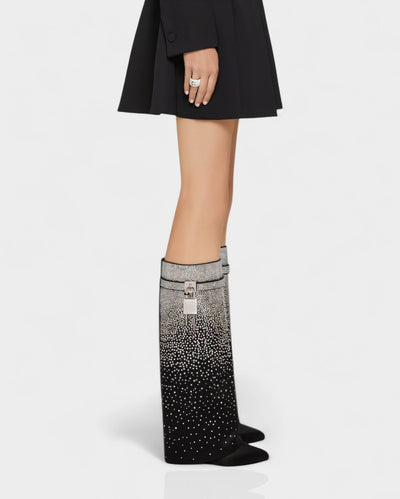 GALORA Allover Crystal Wedge Knee High Boots