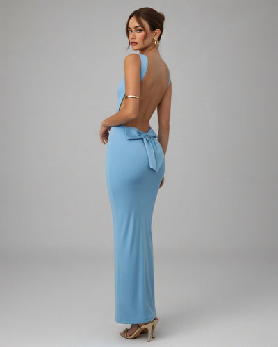 EVELLE Satin Bow-Back Maxi Dress
