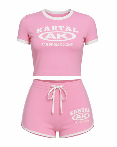 MERRYN Graphic Print Crop Top & Shorts Set