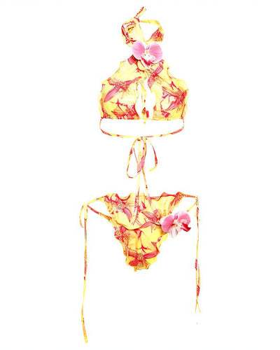 LOUISE 3D Orchid Appliqué Bikini Set
