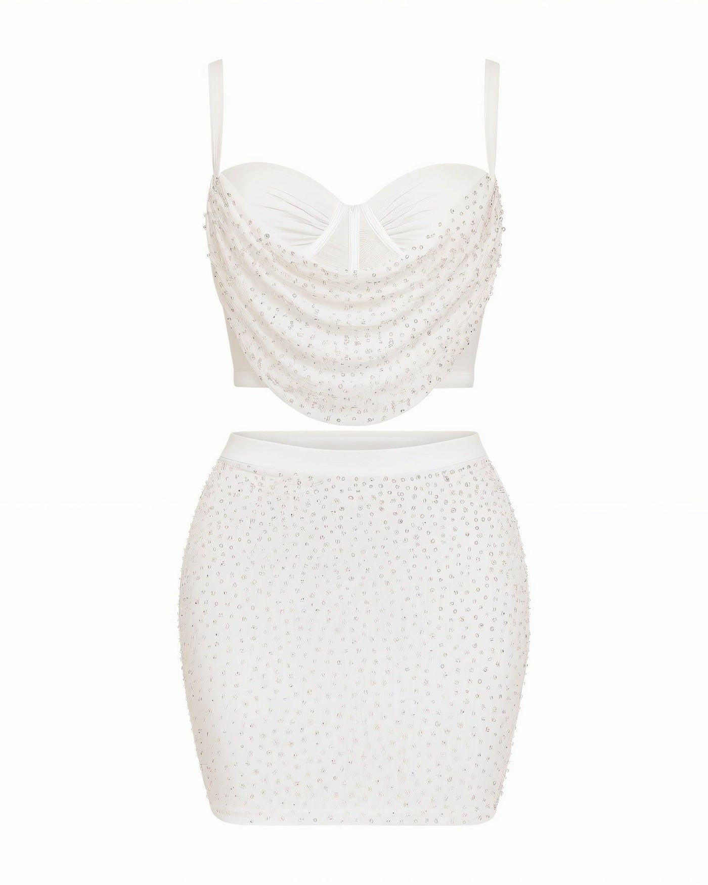 EVANIE Diamond & Pearl Embellished Crop Top & Skirt Set