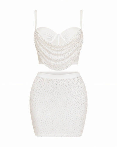 EVANIE Diamond & Pearl Embellished Crop Top & Skirt Set