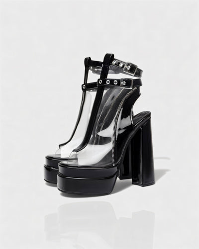 ELARYA Peep Toe Heels with Clear Panels & Ankle Strap