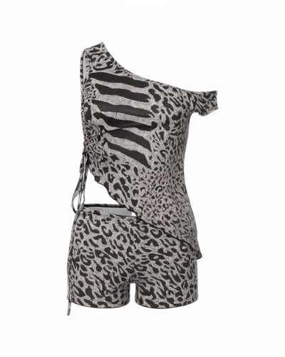 ZAYANA Zebra Print Off-shoulder Top & Shorts Set
