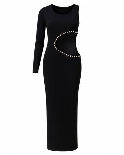 BELLIA One Sleeve Pearl Cut-Out Maxi Dress