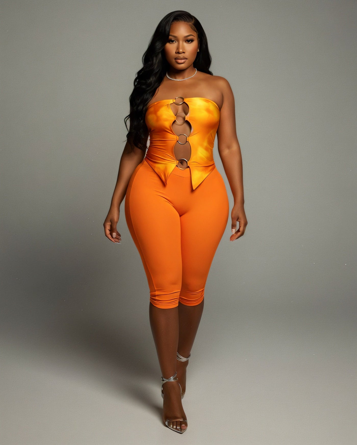 ELLIE Strapless Ring Detail Top & Capri Pants