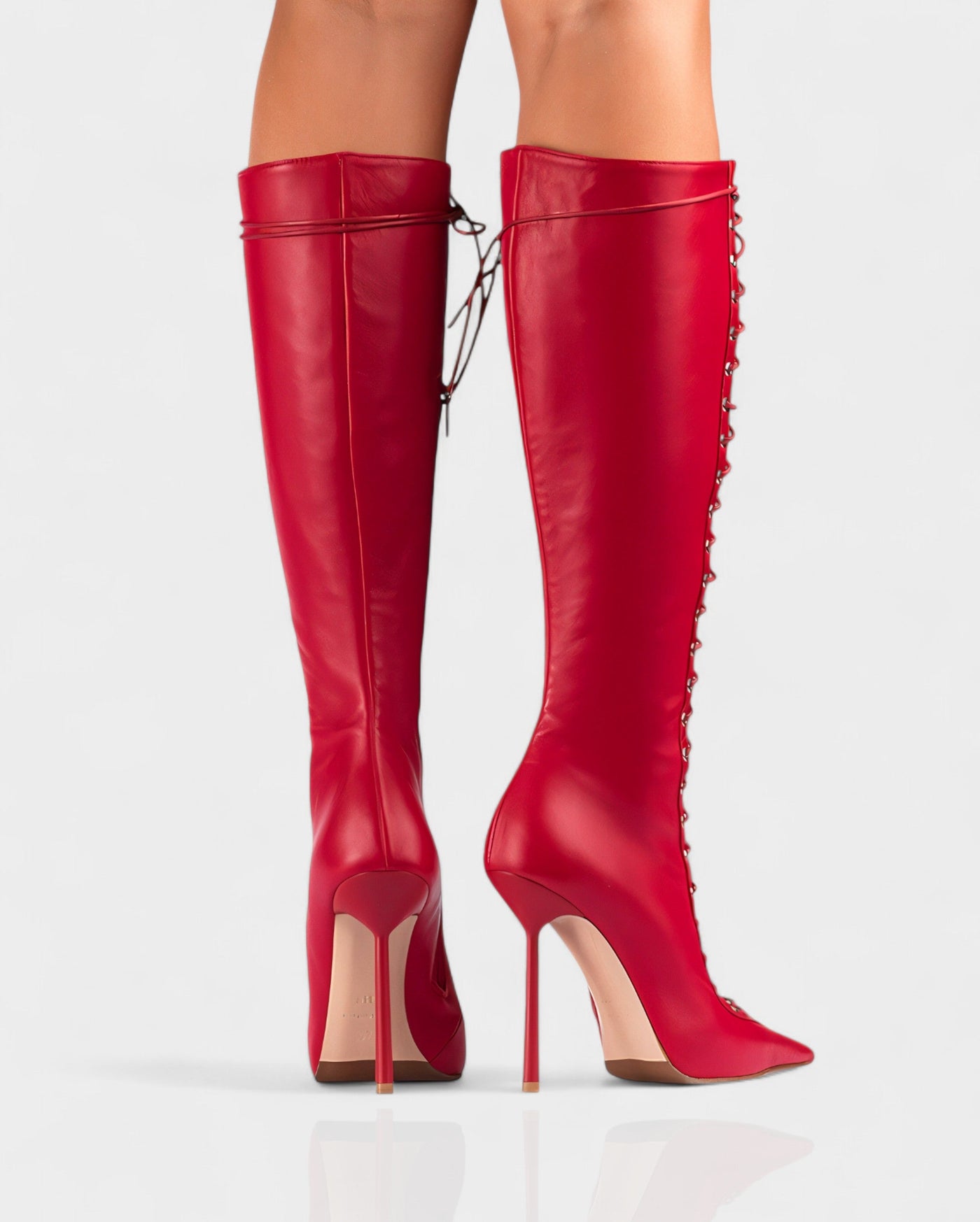 ESCAS Lace-Up Mesh Knee-High Stiletto Boots