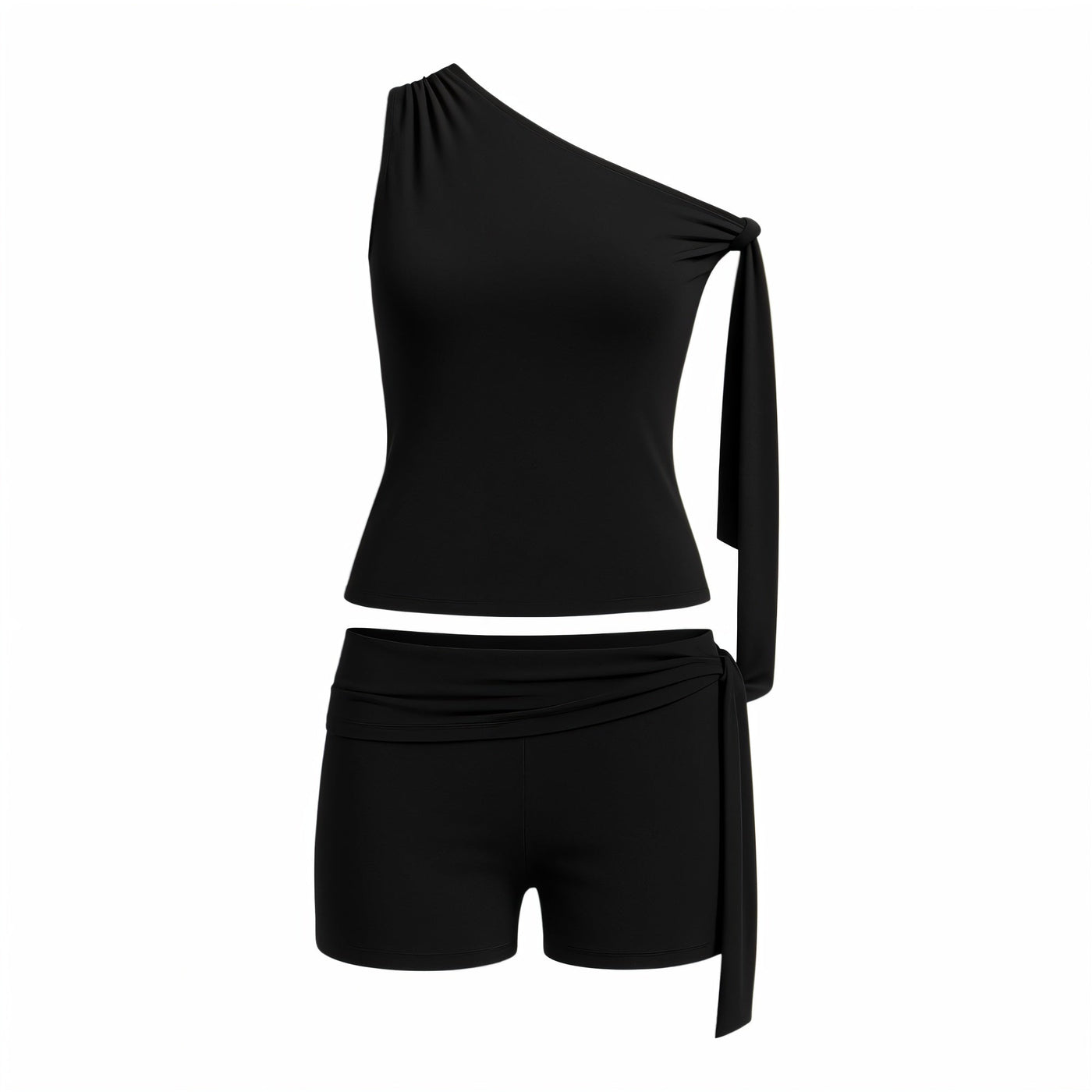 CHRISTY One-Shoulder Tie Top & Shorts Set