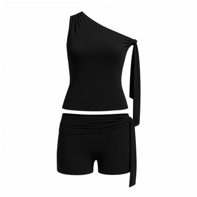 CHRISTY One-Shoulder Tie Top & Shorts Set