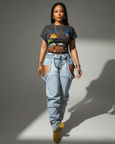 NAMI Distressed Denim Chaps Pants