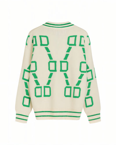 ALYA Geometric Jacquard Button-Up Knit Cardigan