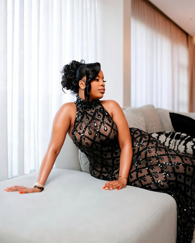 HOPE High Neck Tear Drop Rhinestone Maxi Dress