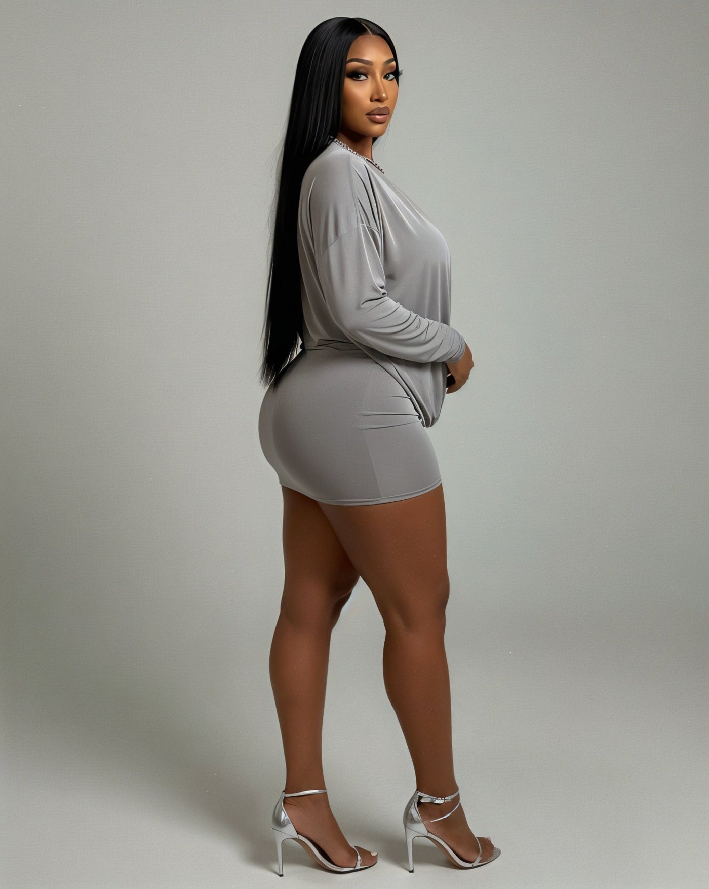 MONA Deep V-neck Long-Sleeve Mini Dress