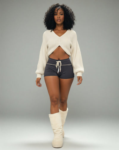 SUNNIVA Ribbed V-Cut Cropped Knit Sweater