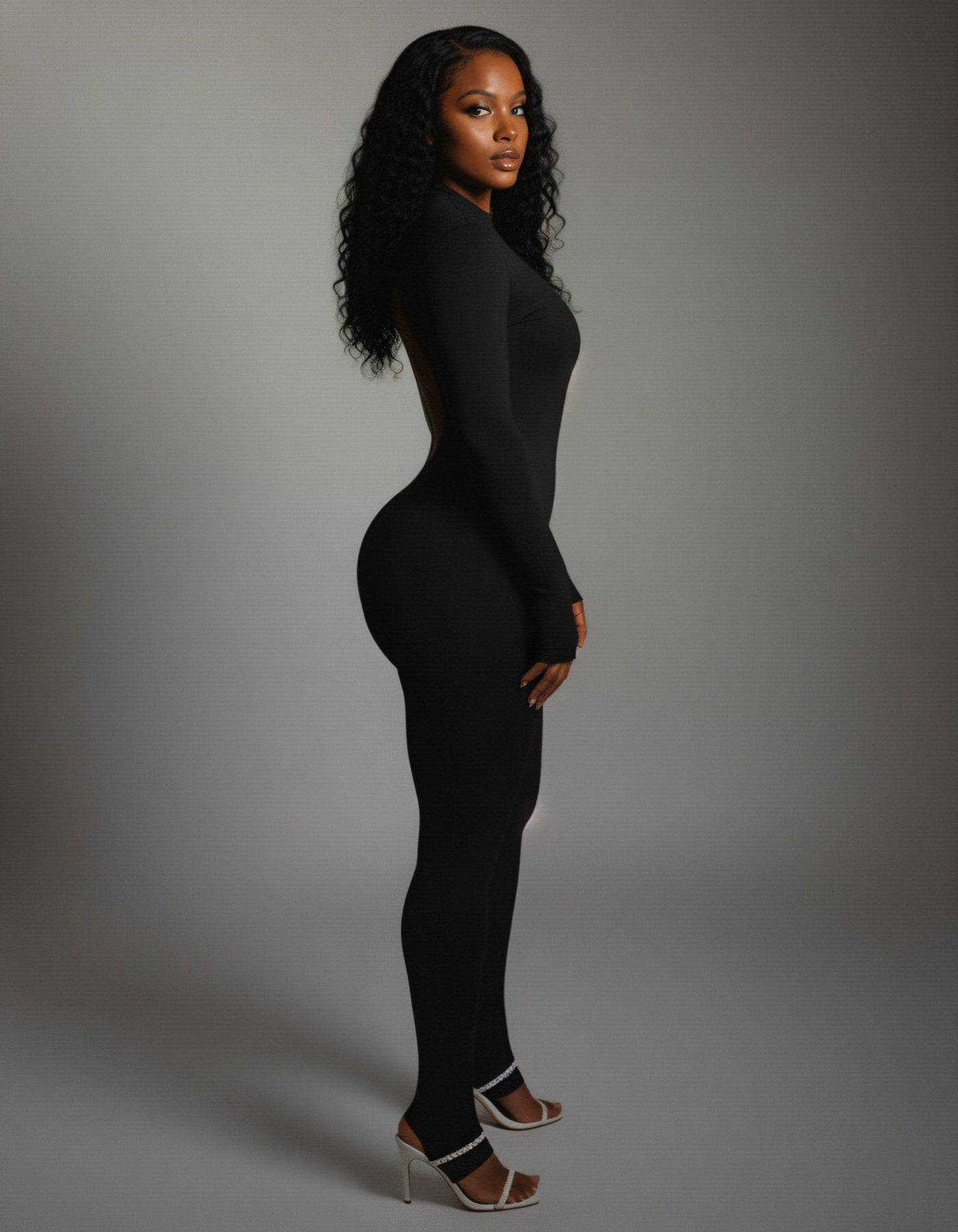 VEYONA Plunge Neck Long Sleeve Jumpsuit