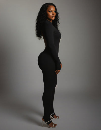 VEYONA Plunge Neck Long Sleeve Jumpsuit