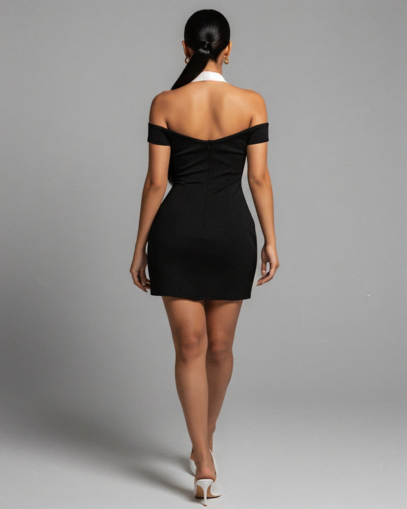 KATHERINE Off-Shoulder Halter Mini Dress