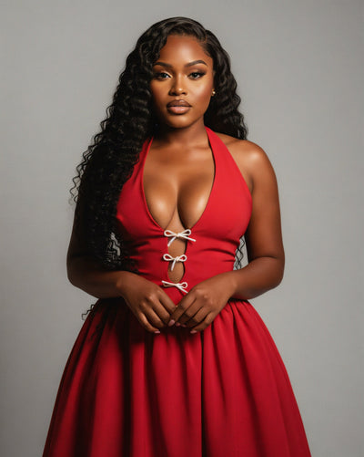 TALORA Embellished Bow Halter Midi Dress