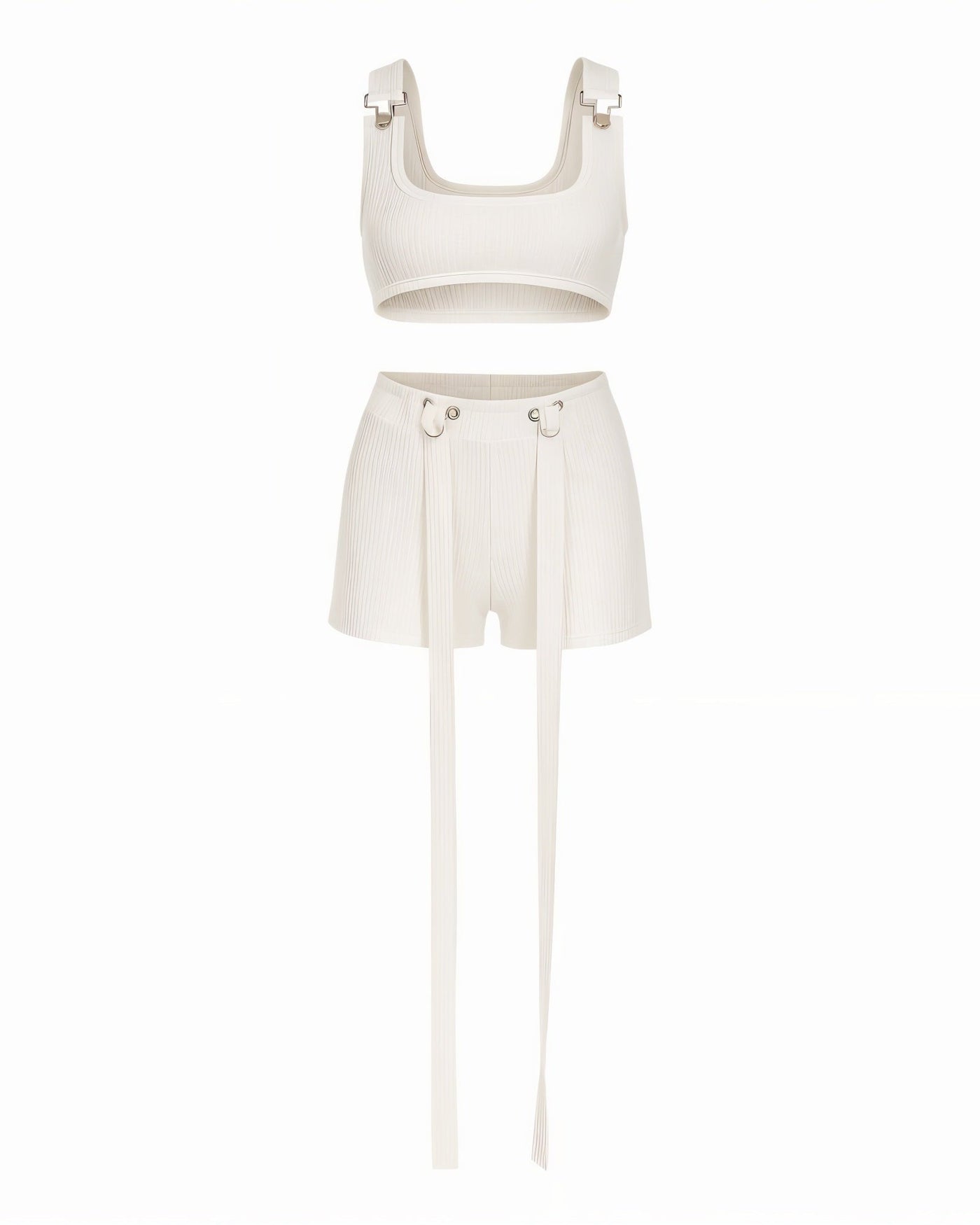 CRISANTA Buckle Strap Crop Top & Tie-Detail Shorts