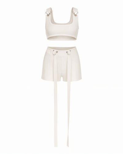 CRISANTA Buckle Strap Crop Top & Tie-Detail Shorts