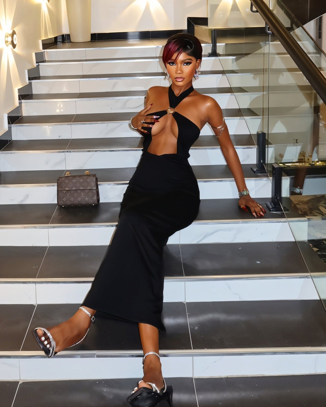 ALYSSA Halter Neck Slim Maxi Dress