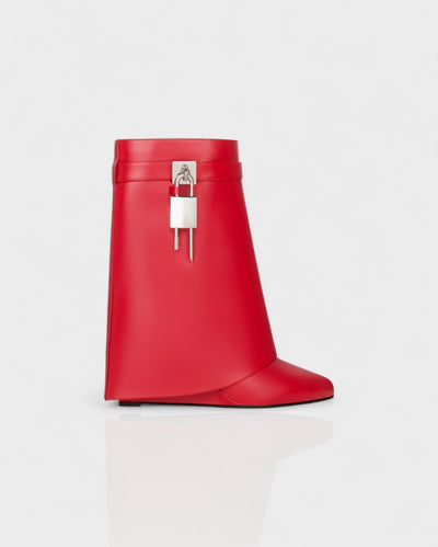 AVELINE Padlock Wedge Faux Leather Ankle Boots