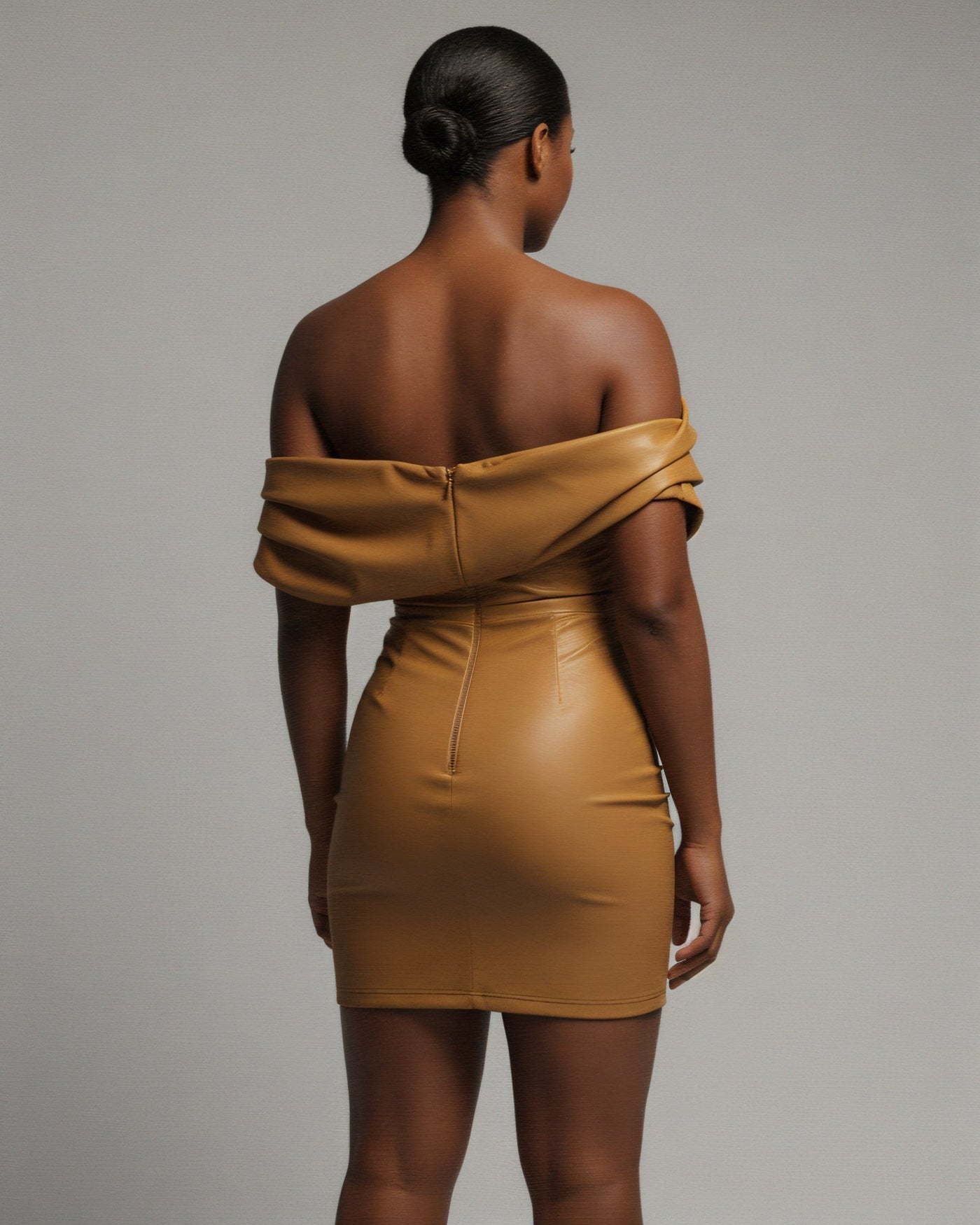 ORIELLE Faux Leather One-Shoulder Mini Dress